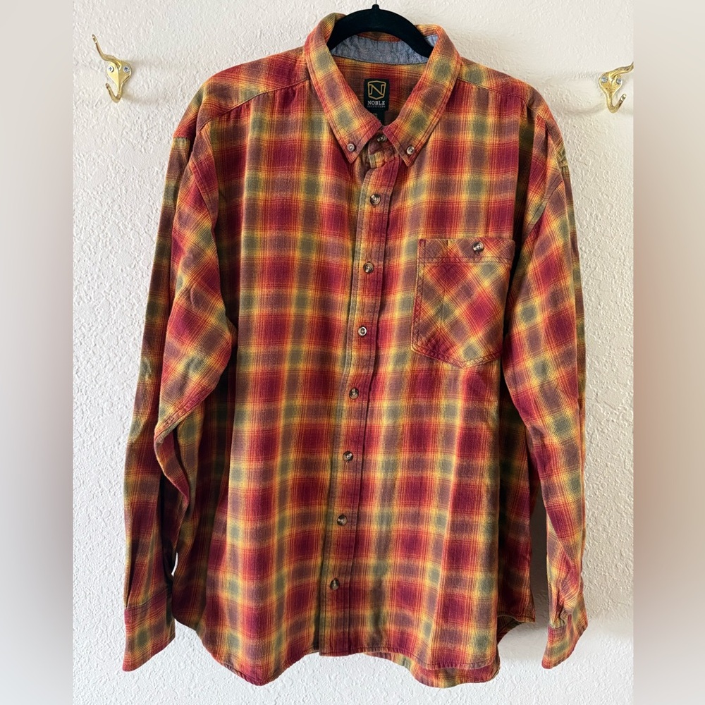 Noble Outfitters Perfect Fall Flannel Men’s XXL Olive Green Brown Rust Gold VGUC